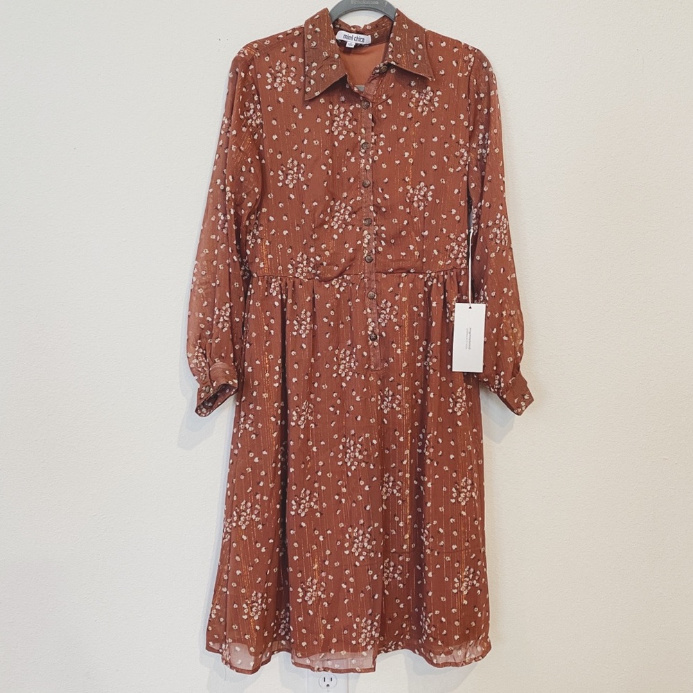 Floral Rose Gold Long Sleeve Dress
